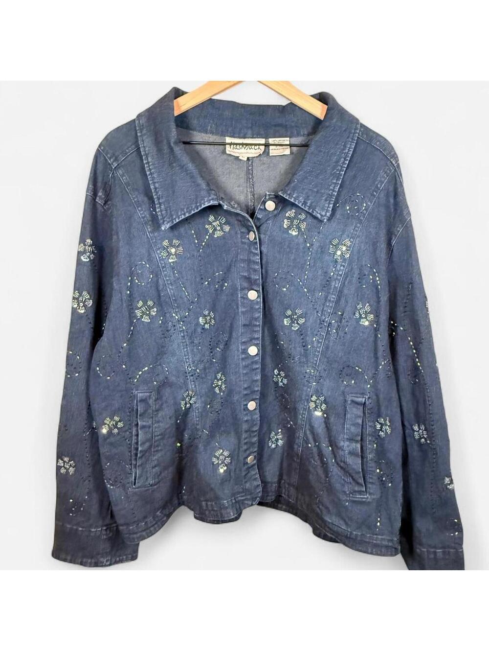 Flashback Denim Jacket Women’s 3X Beaded Embellished Button Front